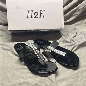 H2K Women's Black and Silver Studded Sandals
